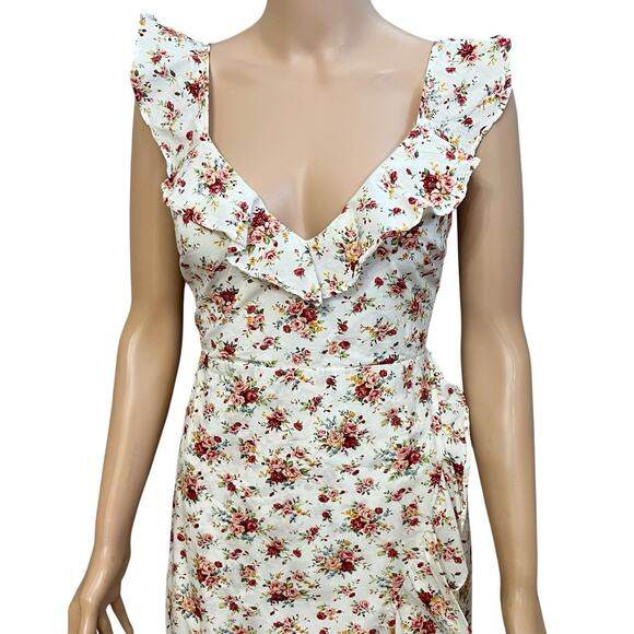Hello Molly West Coast Represent Floral Midi Dress Size 6 Ruffle White Multi - Picture 2 of 11